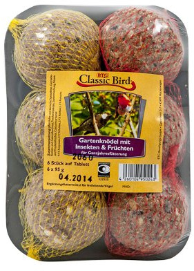 16er Pack Classic Bird Gartenknödel mit Früchten & Insekten 6 Stück auf Tablett