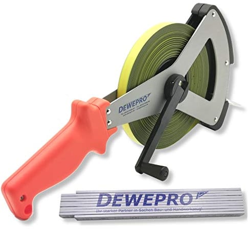 Richter Glasfaserbandmaß Bandmaß - 16mm breit mit V-Leichtmetallrahmen - Länge: 30m - Maßanfang B - cm-Teilung - 271V-30-B, im Set inkl. 1 St. DEWEPRO® Zollstock 2m