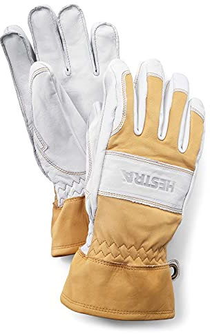 Hestra Herren und Damen Skihandschuhe: Guide Leder Winterhandschuhe mit Wollfutter, Naturgelb/gebrochenes Weiß, 10