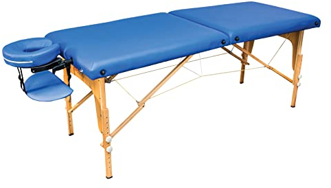 Zen® Startup Massageliege klappbar & Mobile Massagetisch aus Holz, stabile Massagebett - Massagebank höhenverstelbar, Tattoo & Kosmetikliege - Behandlungsliege mit Kopfteil, Armablage & Tasche (Blau)