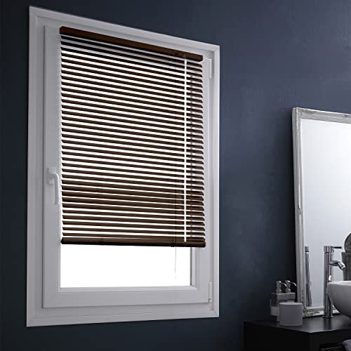 MADECOSTORE Estor Veneciano de Aluminio Easy Chocolate, 42 x 150 cm, Mecanismo autobloqueante, láminas de 25 mm, sin taladrar, 42l x 150L cm
