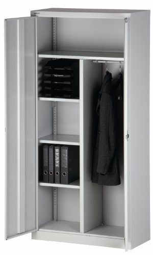 BISLEY Flügeltürenschrank Universal, Garderobeneinsatz, Metall, 645 Lichtgrau, 40 x 91.4 x 195 cm | HxBxT 1950 x 914 x 400 mm, mit Garderobeneinsatz, lichtgrau