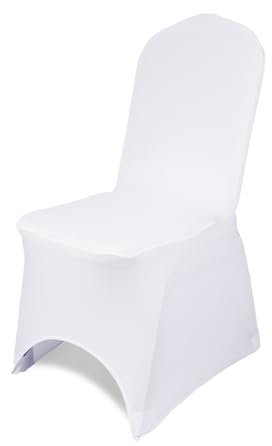 Chair Cover Spandex Polyester Stretch Fabric Dining Slipcovers Arched Front Washable & Removable Protective Wedding Chair Cover for Wedding Banquets Ceremony & Hotel Dinner (White, Pack of 1)