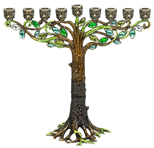 Judaica Jüdische Olivia Riegel Hanukkah Chanukah Lebensbaum Menora mit Swarovski-Kristallen