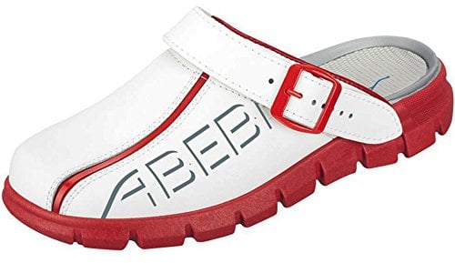 Abeba Berufsschuh-Clog Herren 7313 tools, Weiß Rot mit Aufdruck, 42 EU