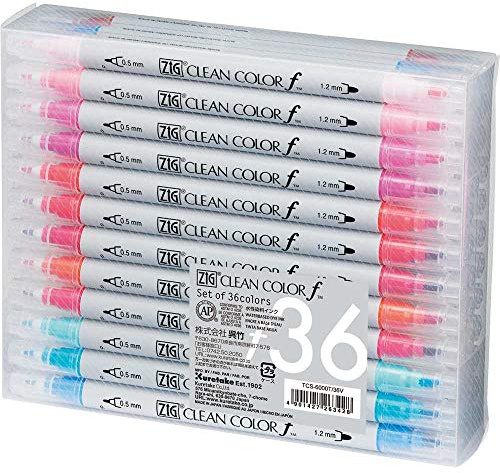 Kuretake Zig Twin Tip Marker Clean Color f, 36 Color Set (TCS-6000T/36V)