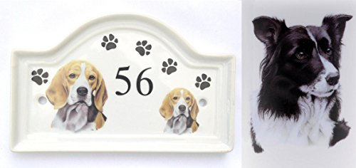(BB8) House Door Number Plaque plate Ceramic BORDER COLLIE Dog Breed Number Sign Any Number Available Hand Decorated in the U.K. Free UK Delivery Any breed- any house number- Dog House Door Plaque Porcelain Outdoor Plaques PAWPRINTS,