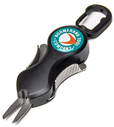 Boomerang Tool Company Long Snip Fishing Line Cutter for Fly Fishing with Retractable Tether and Stainless Steel Blades That Cut Braid Clean and Smooth Everytime!, Black (BTC243)