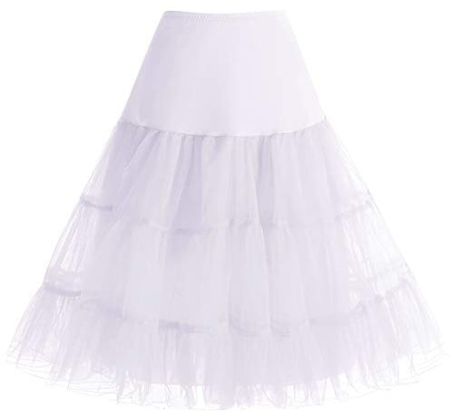 Bbonlinedress Petticoat Unterrock Crinoline Underskirt Reifrock Rock für 50er Vintage Cocktailkleid Weiß White M