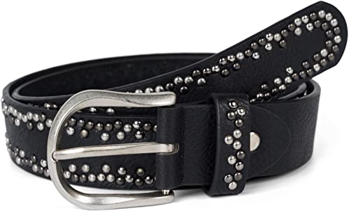 styleBREAKER Nietengürtel mit mehrfarbigen kleinen Nieten, Gürtel Kunstleder Einfarbig, kürzbar, Hüftgürtel Unisex 03010071, Farbe:Schwarz, Größe:90cm