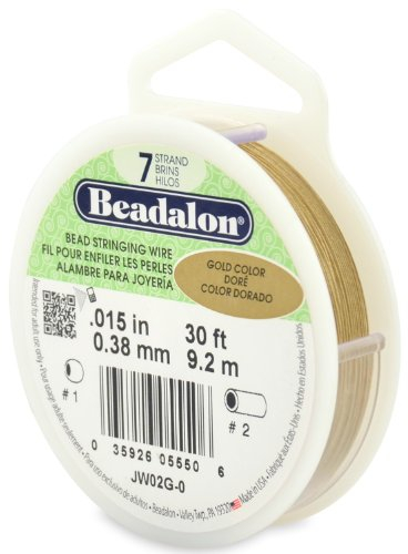 Beadalon 0.38 mm Diameter 9.2 m Reel 7 Strand Wire, Gold