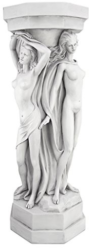 Design Toscano Column of Maenads Women Indoor/Outdoor Sculptural Display Pedestal Plant Stand, 28 inches tall, Cast Stone Resin, Antique Stone Finish