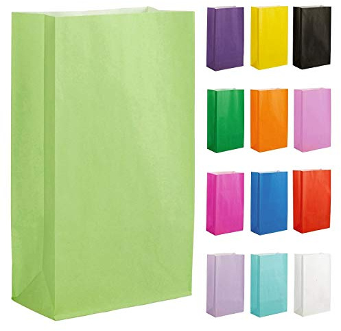 Thepaperbagstore 20 Paper Bags for Gifts and Parties – Lime Green – 140 x 245 x 70 mm | Strong recyclable kraft paper bags ideal for party favours, sweets, gifts, treats and special events