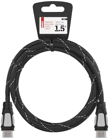 EMOS High Speed HDMI Kabel mit Ethernet/HDMI 1.4/ Full HD/ 4K/ 3D/ ARC Unterstützung/A-Stecker auf A-Stecker 1, 5 M Schwarz/Nylonummantelung/kompatibel mit PC, HDTV, LCD-TV, XBOX, PS3, PS4