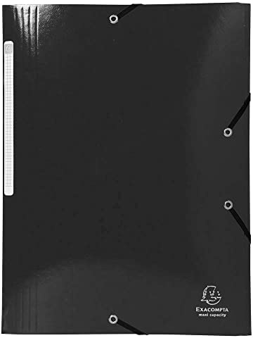 Exacompta - Ref. 55821E - Box of 25 Iderama elastic folders - Maxi Capacity 3 flap pockets - in laminated glossy card 425 g/m2 - size 24 x 32 cm for A4 format - black color