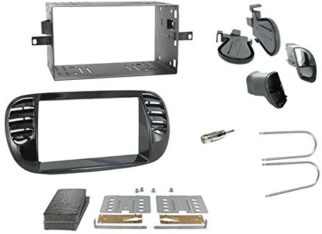 Kit Montaggio Autoradio 2 DIN per Fiat 500 – Plancia Montaggio Nero Lucido con Mascherina, Gabbia Metallica, Adattatore Antenna, Chiavi Smontaggio – Cornice Stereo Auto