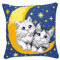 VERVACO Kreuzstich Stickpackungen Kissen Stickerei Set Anfänger Vorgedruckt Katzen auf dem Mond DIY Set Kreativ Set Für Erwachseneca. 40 x 40 cm Bastelset Handwerker Haus Dekoration