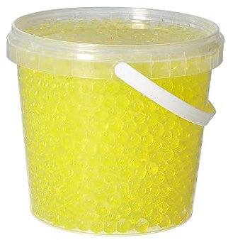 trendfinding 1 Liter Eimer aus Kunststoff mit Deckel Deko Hydro Wasser Perlen Kugeln künstliche Blumenerde Aquaperls Aqualinos zum Dekorieren Ø 0,8 bis 1,2 cm (Gelb)