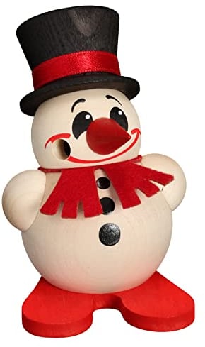 Seiffener Volkskunst | Deko Räuchermann | Mini Cool-Man Räuchermännchen 10 cm | Schneemann | Original Erzgebirge | 19603 | mit Ski & Zylinder