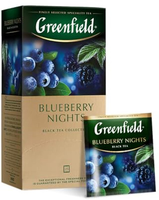 Greenfield Blueberry Nights, Aromatisierter Schwarzer Tee 25 Teebeutel (25 x 1,5g), 37,5g [3 Stück]