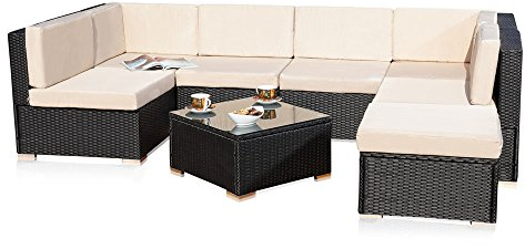 XXL Poly gruppo seduta in rattan con tavolo e cuscino in Nero