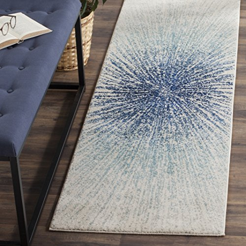 SAFAVIEH Traditionell Teppich für Wohnzimmer, Esszimmer, Schlafzimmer - Evoke Collection, Kurzer Flor, Silber und Elfenbein, 60 x 240 cm