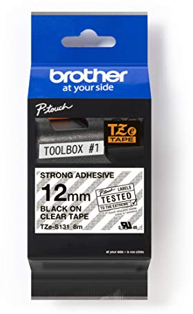 Brother Original P-touch Schriftband TZe-S131 12 mm, schwarz auf transparent (kompatibel u.a. mit Brother P-touch PT-H100LB/R, -H105, -E100/VP, -D200/BW/VP, -D210/VP) extra-stark klebend, laminiert