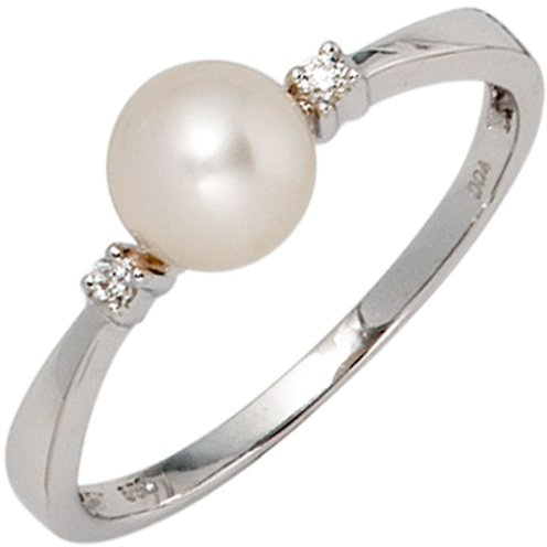 Damenring Ring Perle & Diamanten Brillanten 585 Gold Weißgold Damen Goldring, Ringgröße:Innenumfang 52mm ~ Ø16.6mm