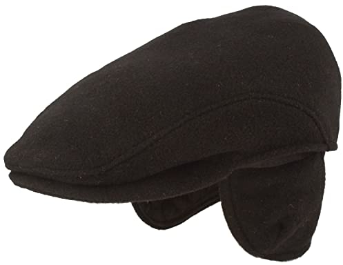 Breiter Herren Schiebermütze mit Ohrenklappen Flatcap Schirmmütze aus Wolle, Wasserabweisend, Knatschbar, Hautfreundlich Schwarz