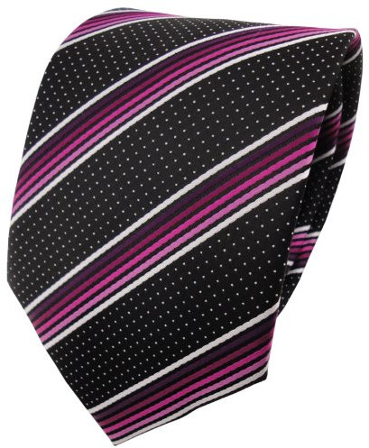 TigerTie Designer Krawatte in magenta rosa silberweiss schwarz gestreift