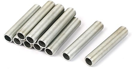 sourcing map Packung von 10 Lampe Pfeife Nippel Hohllampen Reparieren Hardware mit Korrosionsbeständigkeit M10 Gewinde Silberton Zinklegierung für Lichtausstattung Stahl Schraube 50mm Länge