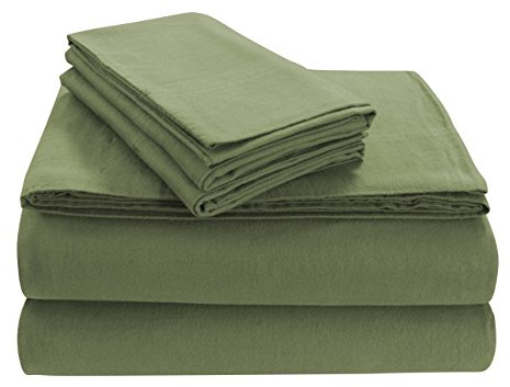 Tribeca Living Solid 5 oz Flannel Extra Deep Pocket Sheet Set, Queen, Green