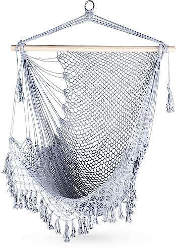 Outtec Hängesessel Hängende Schaukel - Sessel mit Geflochtener Kordel – Hängematte – Hängeschaukel – Hängestuhl - Indoor und Outdoor – Wohnzimmer - Schlafzimmer - Grau