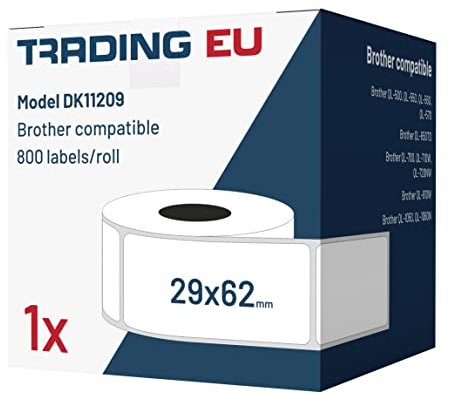 1x Label kompat. zu Brother DK11209 62 x 29 mm 800 Label mit wiederverwendbarer Wechselhalterung
