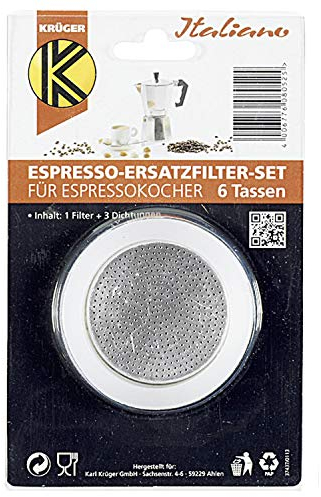 Karl Krüger 505S 1 Filter und 3 Dichtring Für Espressok 6 T, Silikon, weiß, 10 x 10 x 1 cm