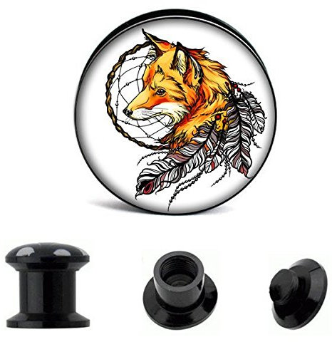 Chic-Net Schraub Plug Acryl Fuchs Traumfänger Federn Tunnel Expander Piercing Ohrschmuck 25 mm