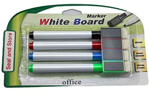 4 Assorted Magnetic Dry Wipe Pens White Board Markers with Eraser