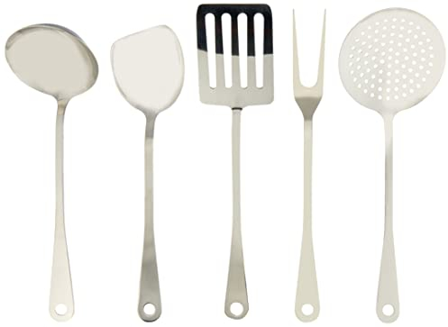 Alessi Ajm19S5 L Set Di Mestoli Da Cucina Di Design In Acciaio Inossidabile 18/10, Cinque Pezzi, Argento
