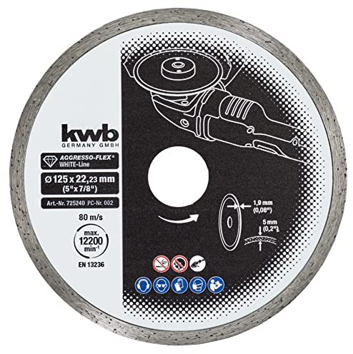 kwb AGGRESSO-FLEX® White-Line Diamanttrennscheibe ø 125 mm mit geschlossenem Turborand, hohe Lebensdauer, gesintert, mit 22,23 mm Bohrung