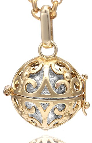 Morella Damen Halskette Edelstahl Gold 70 cm mit Ornament Anhänger Gold und Klangkugel Zirkonia weiß Ø 16 mm in Schmuckbeutel