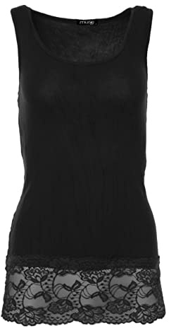 Easy Young Fashion - Damen Trägertop mit Spitzensaum - langes Unterziehshirt Skinny Fit 0518