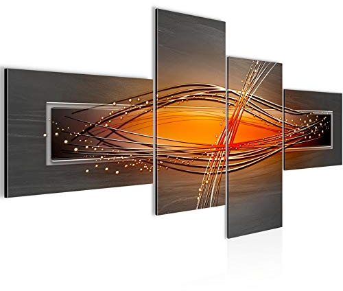 Runa Art Bild Modern Abstrakt - Made in Germany - Wandbilder Grau Orange Schwarz 4 Teilig 103342a