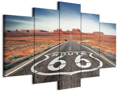 Cuadros B&D XXL - Leinwandbild Route Landschaft Straße, 100x50 cm, 5-teilig | Hochwertige Leinwand, sofort aufhängbar, ideal fürs Wohn- oder Schlafzimmer, wasserfest und lichtecht, langlebig, stilvoll