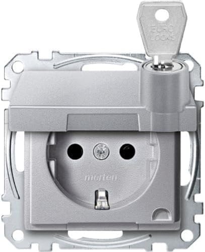 Schneider Electric Merten Schuko-Steckdose mit Klappdeckel, abschließbar, 1-fach, Berührungsschutz, Steckklemmen, Aquadesign, aluminium, Artikelnummer MEG2315-0460