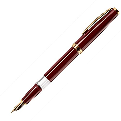 CLEO Classic bordeaux +++ Kolben-Füllfederhalter, 14 KARAT GOLDFEDER (F) +++ vergoldete Zierringe und Clip +++ HAND MADE IN GERMANY