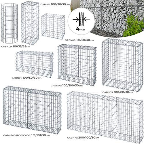 Jago Gabion Basket - Ø 4 mm Galvanised Steel, 10/5 cm Mesh Size, Silver, Size and Set Choice - Outdoor, Garden, Patio, Gabion, Stone, Wire, Wall, Fence, Planter