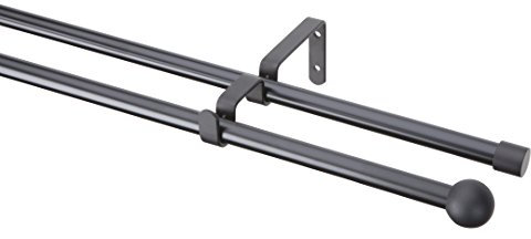 Gardinenstangen Set Kugel 2-läufig Metall schwarz, Ø 16mm, 200 cm