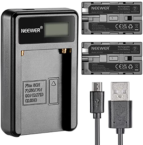 Neewer® Micro USB Akku-Ladegerät + 2er-Pack 2600 mAh NP-F550/570/530 Ersatzakkus für Sony HandyCams, Neewer Nanguang CN-160, CN-216, CN-126 LED-Licht, Polaroid On-Kamera Videolichter