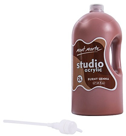 Mont Marte Discovery School Peinture acrylique - Sienne brûlée - 2 litres. Idéale pour les étudiants et les artistes. Excellent couvrant et séchage rapide. Capuchon à pompe inclus