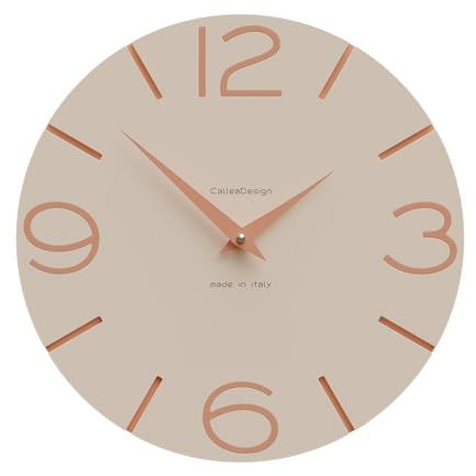 CalleaDesign Wanduhr Smile – Handgefertigt in Italien, Leise, Modernes Design, 30 cm – Elegantes Holz, Deutsches Uhrwerk – Farbe Heller Pfirsich